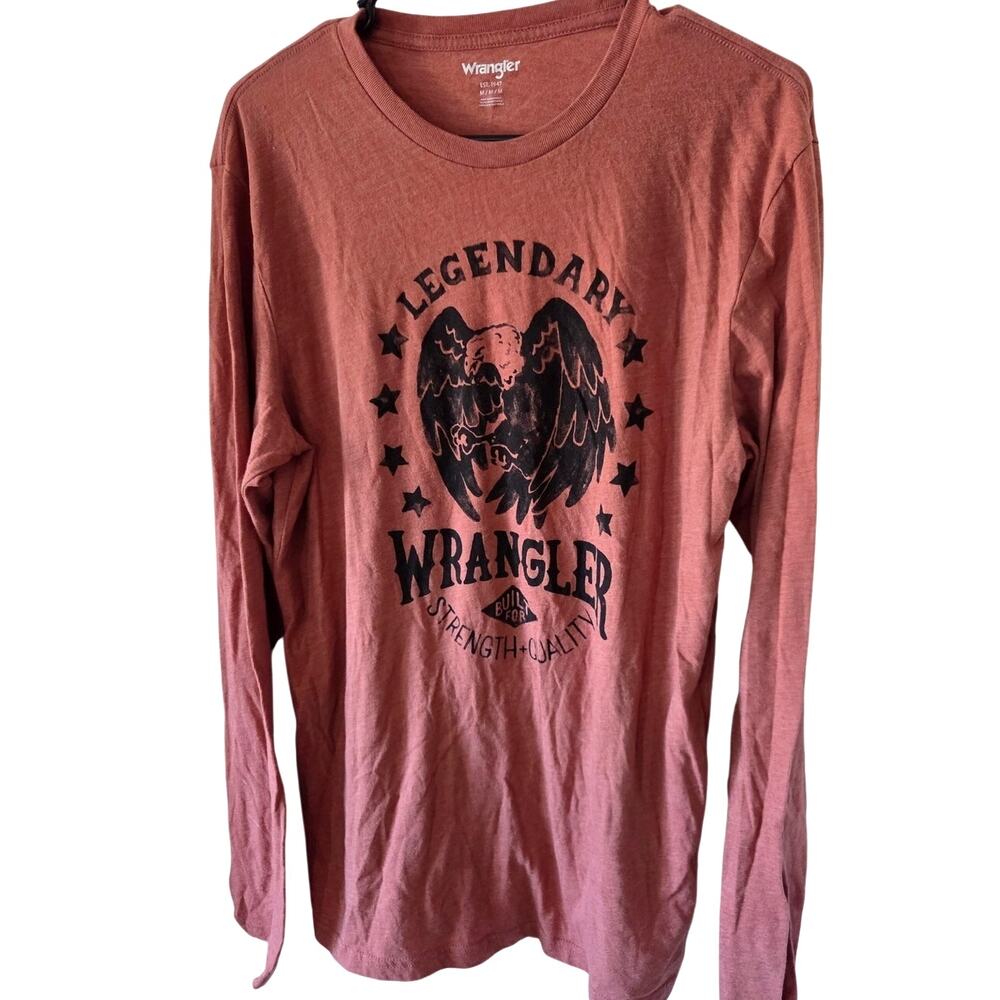 Wrangler T Shirt Men's Medium Eagle Born Free Live Free Eagle Long Sleeve Red